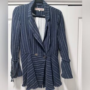 Free People frayed blue pin stripped blazer